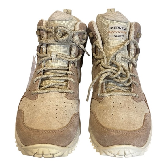 NWOB Merrell | Wildwood Hiking Boots Mid Leather Waterproof Tan Reed 7.5 - Picture 3 of 10